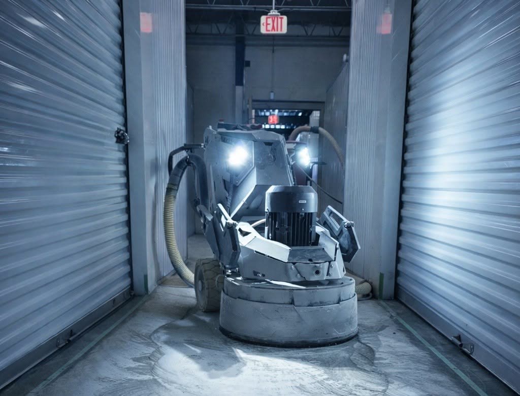 Planetary concrete grinder preparing a floor